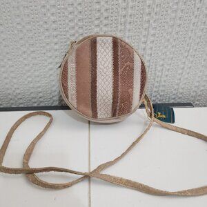 Vintage Michael Stevens Genuine Leather Round Crossbody Bag Boho Neutral